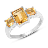 2.42 Carat Genuine Citrine and White Diamond .925 Sterling Silver Ring