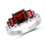 2.57 Carat Genuine Garnet & White Diamond .925 Sterling Silver Ring