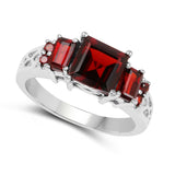2.57 Carat Genuine Garnet & White Diamond .925 Sterling Silver Ring