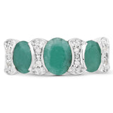 2.05 Carat Genuine Emerald and White Diamond .925 Sterling Silver Ring