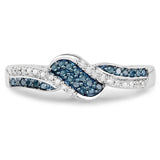 0.23 Carat Genuine Blue Diamond and White Diamond .925 Sterling Silver Ring