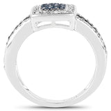 0.49 Carat Genuine Blue Diamond & White Diamond .925 Sterling Silver Ring
