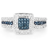 0.49 Carat Genuine Blue Diamond & White Diamond .925 Sterling Silver Ring