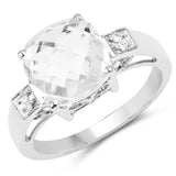 3.45 Carat Genuine Crystal Quartz & White Topaz .925 Sterling Silver Ring