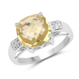 3.51 Carat Genuine Lemon Quartz and White Topaz .925 Sterling Silver Ring