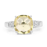 3.51 Carat Genuine Lemon Quartz and White Topaz .925 Sterling Silver Ring