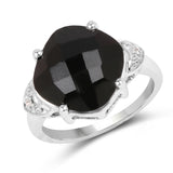 6.07 Carat Genuine Black Onyx and White Topaz .925 Sterling Silver Ring