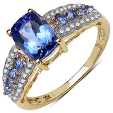 1.76 Carat Genuine Tanzanite and White Diamond 10K Yellow Gold Ring