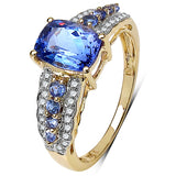 1.76 Carat Genuine Tanzanite and White Diamond 10K Yellow Gold Ring