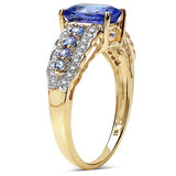 1.76 Carat Genuine Tanzanite and White Diamond 10K Yellow Gold Ring