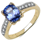1.70 Carat Genuine Tanzanite & White Diamond 10K Yellow Gold Ring