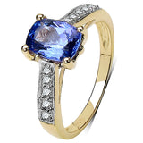 1.70 Carat Genuine Tanzanite & White Diamond 10K Yellow Gold Ring