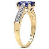 1.70 Carat Genuine Tanzanite & White Diamond 10K Yellow Gold Ring