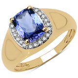 1.52 Carat Genuine Tanzanite and White Diamond 10K Yellow Gold Ring