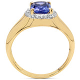 1.52 Carat Genuine Tanzanite and White Diamond 10K Yellow Gold Ring