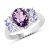 2.86 Carat Genuine Amethyst and Tanzanite .925 Sterling Silver Ring