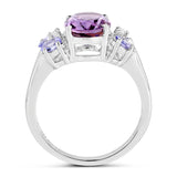 2.86 Carat Genuine Amethyst and Tanzanite .925 Sterling Silver Ring