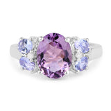 2.86 Carat Genuine Amethyst and Tanzanite .925 Sterling Silver Ring