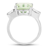 4.76 Carat Genuine Green Amethyst & White Topaz .925 Sterling Silver Ring