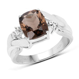2.94 Carat Genuine Smoky Quartz & White Topaz Brass Ring