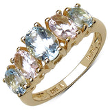 18K Yellow Gold Plated 2.17 Carat Genuine Aquamarine & Morganite .925 Sterling Silver Ring