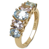 18K Yellow Gold Plated 2.17 Carat Genuine Aquamarine & Morganite .925 Sterling Silver Ring