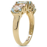 18K Yellow Gold Plated 2.17 Carat Genuine Aquamarine & Morganite .925 Sterling Silver Ring
