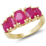 14K Yellow Gold Plated 3.10 Carat Genuine Ruby .925 Sterling Silver Ring