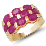 14K Yellow Gold Plated 5.06 Carat Genuine Ruby & White Diamond .925 Sterling Silver Ring