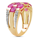 14K Yellow Gold Plated 5.06 Carat Genuine Ruby & White Diamond .925 Sterling Silver Ring