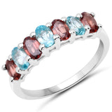 2.39 Carat Genuine Rassberry Zircon and Blue Zircon .925 Sterling Silver Ring