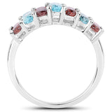 2.39 Carat Genuine Rassberry Zircon and Blue Zircon .925 Sterling Silver Ring