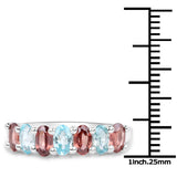 2.39 Carat Genuine Rassberry Zircon and Blue Zircon .925 Sterling Silver Ring