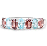 2.39 Carat Genuine Rassberry Zircon and Blue Zircon .925 Sterling Silver Ring