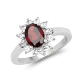 2.08 Carat Genuine Garnet and White Topaz .925 Sterling Silver Ring