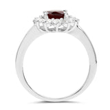2.08 Carat Genuine Garnet and White Topaz .925 Sterling Silver Ring