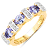 1.05 Carat Genuine Tanzanite and White Topaz .925 Sterling Silver Ring
