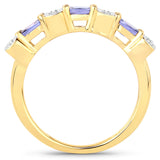 1.05 Carat Genuine Tanzanite and White Topaz .925 Sterling Silver Ring
