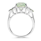 3.45 Carat Genuine Green Amethyst & Peridot .925 Sterling Silver Ring