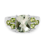3.45 Carat Genuine Green Amethyst & Peridot .925 Sterling Silver Ring