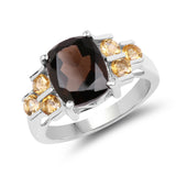 3.00 Carat Genuine Smoky Quartz & Citrine .925 Sterling Silver Ring