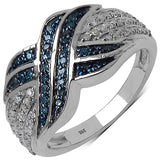 0.44 ct. Genuine Blue Diamond & White Diamond .925 Sterling Silver Ring