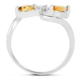 0.29 Carat Genuine Citrine and White Diamond .925 Sterling Silver Ring