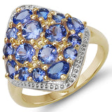 14K Yellow Gold Plated 2.16 Carat Genuine Tanzanite .925 Sterling Silver Ring