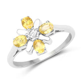 1.02 Carat Genuine Yellow Sapphire & White Sapphire .925 Sterling Silver Ring
