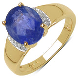 14K Yellow Gold Plated 2.86 Carat Genuine White Diamond & Tanzanite .925 Sterling Silver Ring