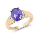 2.55 Carat Genuine Tanzanite & White Diamond 14K Yellow Gold Ring