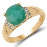 14K Yellow Gold Plated 2.24 Carat Genuine Emerald & White Topaz .925 Sterling Silver Ring