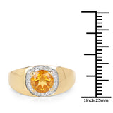14K Yellow Gold Plated 1.30 Carat Genuine Citrine and White Topaz .925 Sterling Silver Ring
