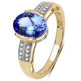 1.97 Carat Tanzanite & White Diamond 10K Yellow Gold Ring